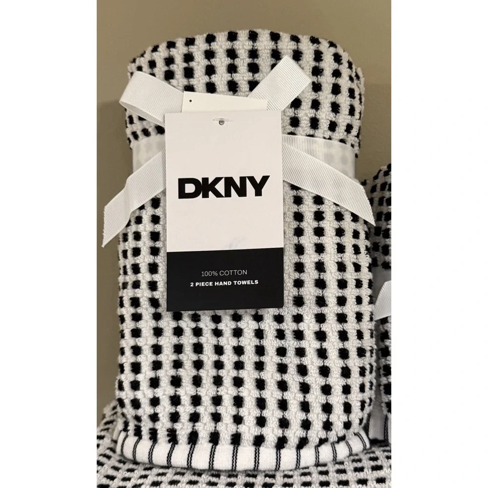 DKNY 8 Pc Towel SET Black & White Checkered Cotton Checked 2 Bath 2 Hand 4 Wash
